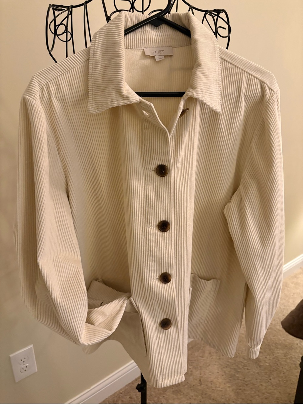 LOFT Cream Corduroy Button-Front Shirt Jacket